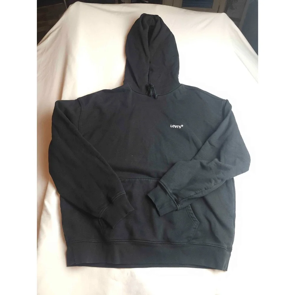 Levi's Relaxed Hoodie Mens XL Black Graphic Pullover Fleece Logo Streetwear